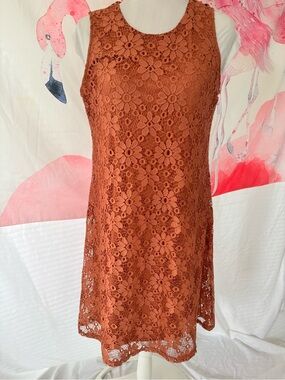 Cato Rust Orange Floral Lace Midi Dress size Medium